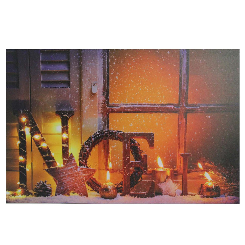 Art mural sur toile de Noël à lumières DEL Noël et bougies vacillantes, H 15,75 po x l 23,5 po