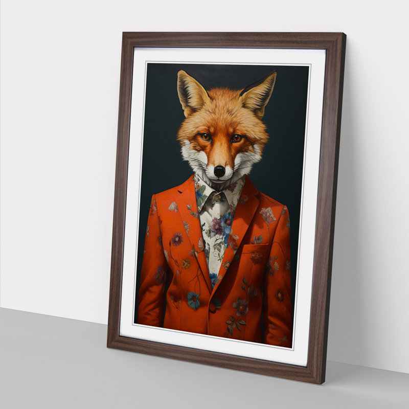 Fox Contemporary - Framed Print, 34cm H x 25cm W x 2cm D, Walnut