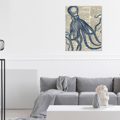 «Nautical and Coastal Octopus», Marine Life - Reproduction d'art sur toile