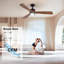 Ventilateur de plafond extérieur 52 po avec lumière, 3 pales en bois de noyer massif, télécommande, DEL à intensité variable 3 CCT, minuterie, moteur réversible à 6 vitesses toutes saisons pour le salon ou la terrasse