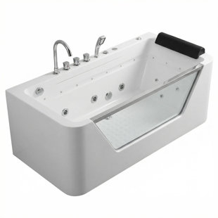 67" Whirlpool Bathtub ,Hydrotherapy Jetted Bathtub With Glass Panel, 7 Jets,3-Side Apron,89 Gallons,White