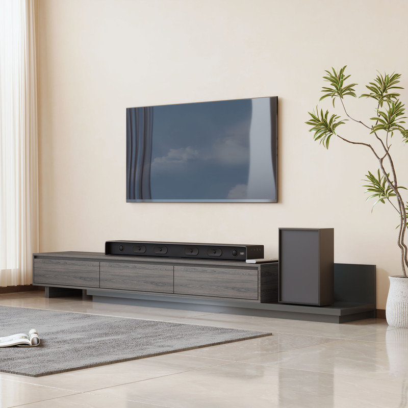 Unfinished TV Stand for TVs up to 75", Black/Walnut