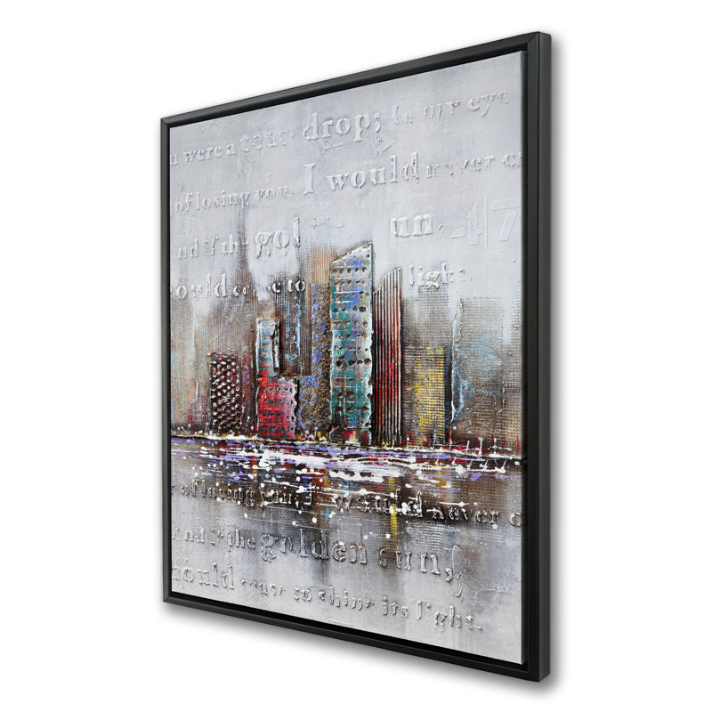 Cityscape with Typography in Relief - Framed Canvas Art