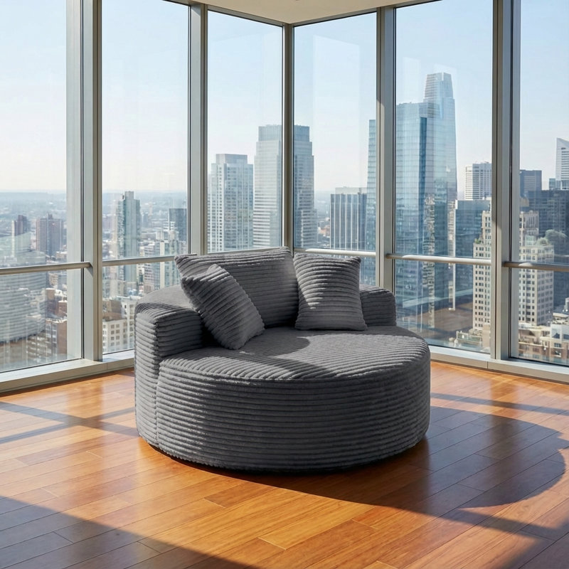 Boneless Oversized Round Chair Lounge Chaise Indoor, Upholstered Corduroy Deep Seat Cloud Large Circle Sofa Chair, No Assembly Required, Fluffy Modern Sleeper Sofa Bed for Reading, Living Room, Bedroom