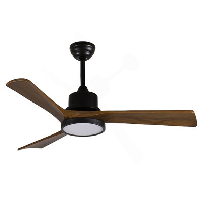 42-Inch Ceiling Fan With Light, Solid Wood Blades, 2 Downrods For Sloped Ceiling ≤15°, Quiet Reversible DC Motor, APP & Remote Control, 6 Speeds, Timer, Dimmable Full-Spectrum LED, For Bedroom