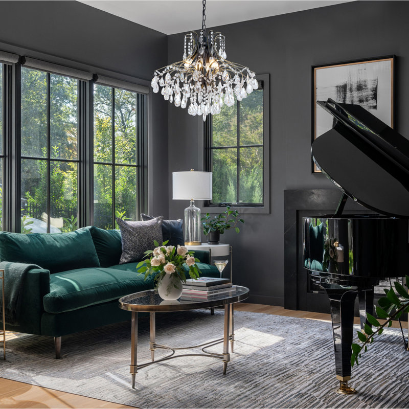 6 Light Dimmable Black Crystal Chandelier