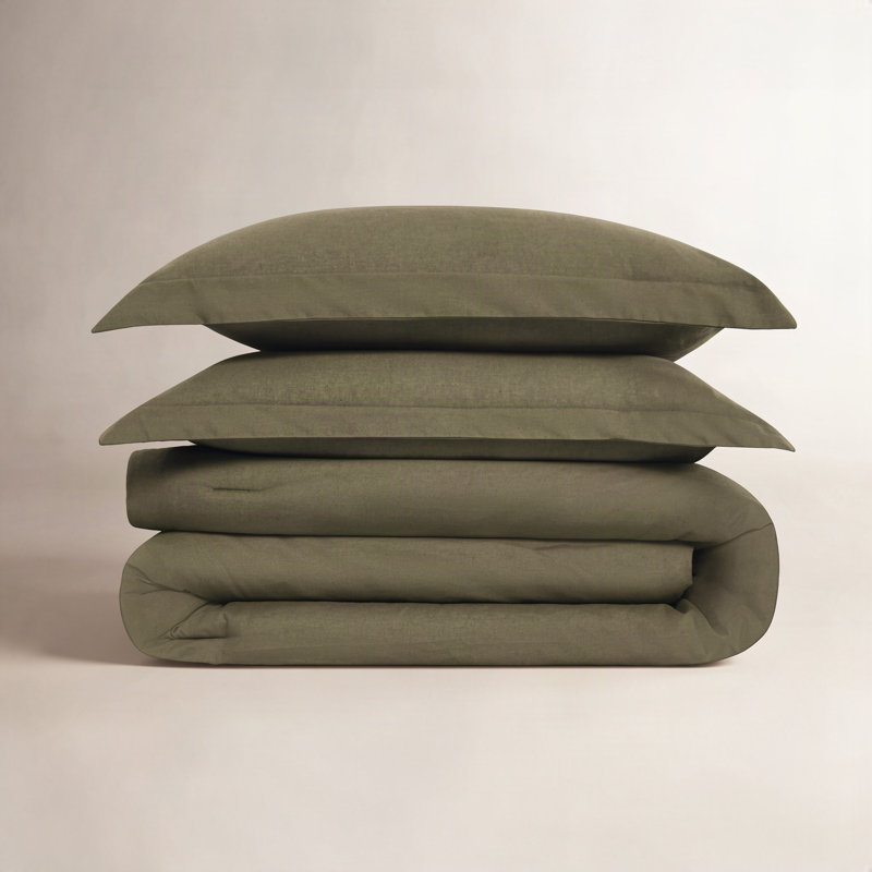 Nena Bedding, Édredon pour grand lit + 2 taies décoratives, Vert olive