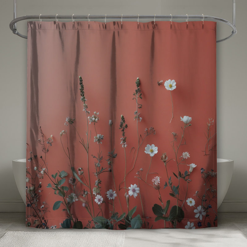 Rideaux de douche Wildflowers sur fond corail extra long, L 70 po x H 93 po