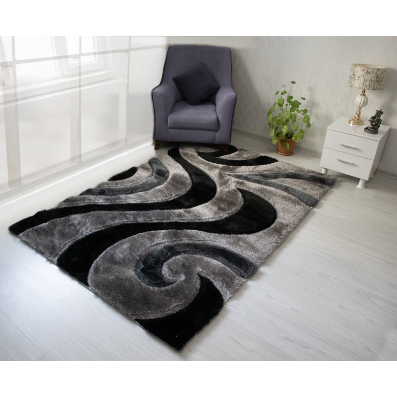 Tapis noir / gris en polyester Denooyer, Rectangle 5 pi x 7 pi