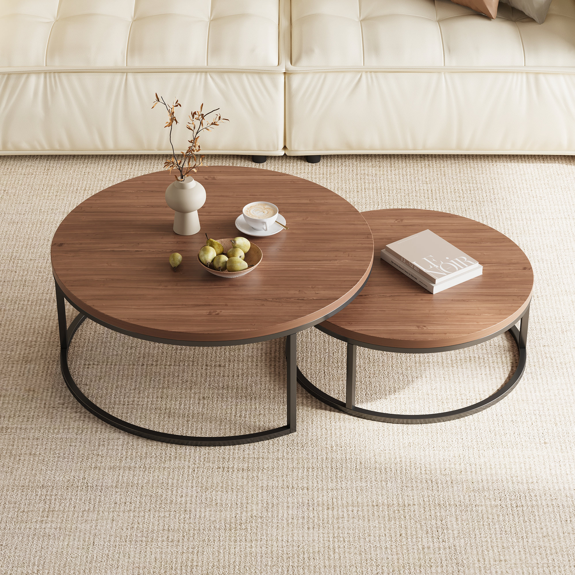 Combinable Table Latitude Run® Modern Minimalist Walnut Coffee Table Set With Stackable ...