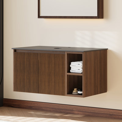 30'' Single Bathroom Vanity Base Only, Black Sintered Stone Top And Cabinet, No Ceramic Basin