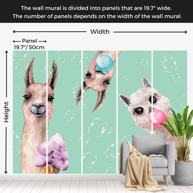 Papier peint pour enfants, lamas fous, L 82 po x l 118 po