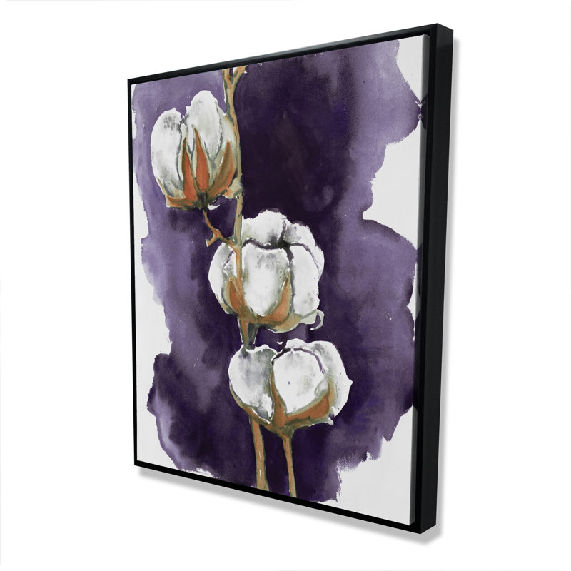 Aquarelle de fleurs de coton mauves - Toile encadrée
