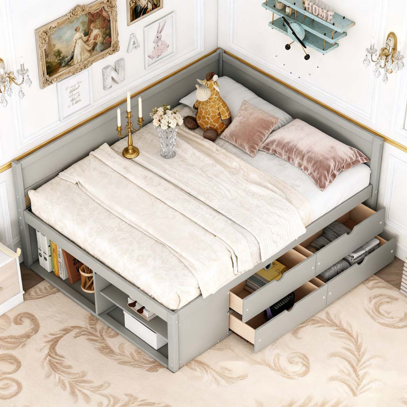 Twin Size Daybed with Drawers and Shelves, Gray