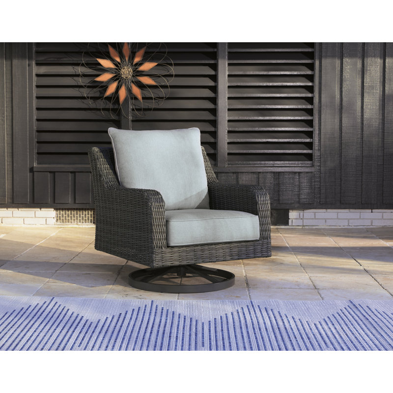 Gray Wicker Swivel Dining Chair with Cushions