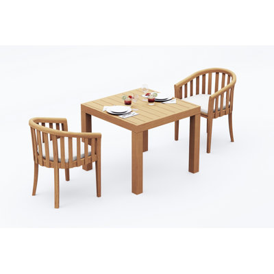 3 Pcs Grade-A Teak Wood Dining Set: 36" Square Table And 2 Lenong Arm Chairs #11LN0802