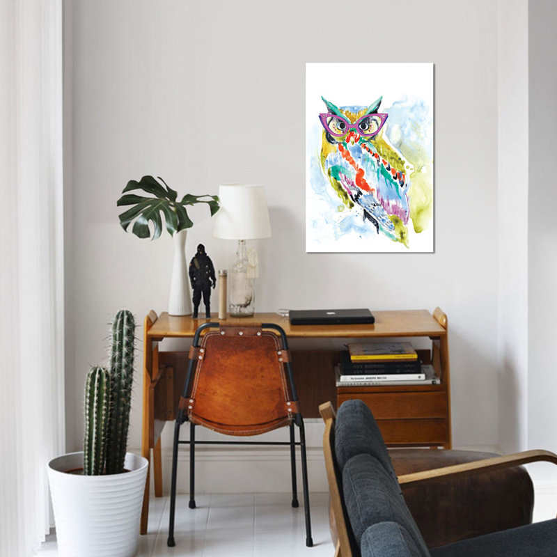 «Smarty-Pants Owl», reproduction sur toile, H 12 po x l 8 po x P 0,75 po, Pas de tapis, Toile tendue