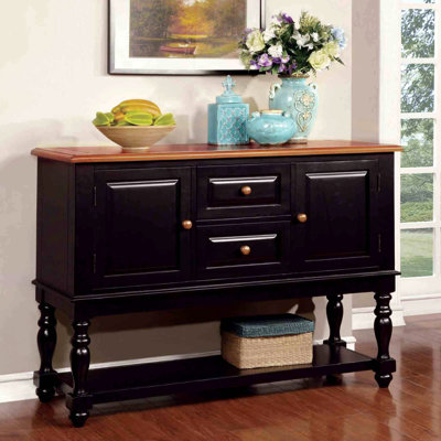 Black And Antique Oak Country Style 1Pc Server Solid Wood Turned Leg Design Dining Room Furniture