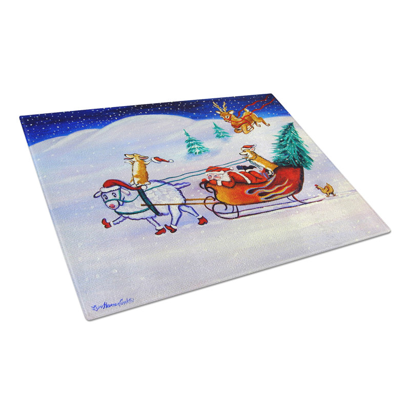 Planche à découper highhacked père noël à corgi en verre trempé caroline