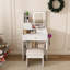 Miroir de coiffeuse 3 couleurs à DEL avec tabouret, coiffeuse pour la chambre à coucher, 2 tiroirs et 5 armoires de rangement (4 ouvertes + 1 cachée), éclairage réglable-1592390549