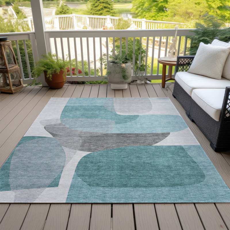 Machine Washable Indoor/Outdoor Xhevrie Teal Rug, Rectangle 10' x 14'