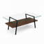 Table basse moderne en verre rectangulaire avec tablette en bois et structure en métal, table de salon moderne-156893609-156893611