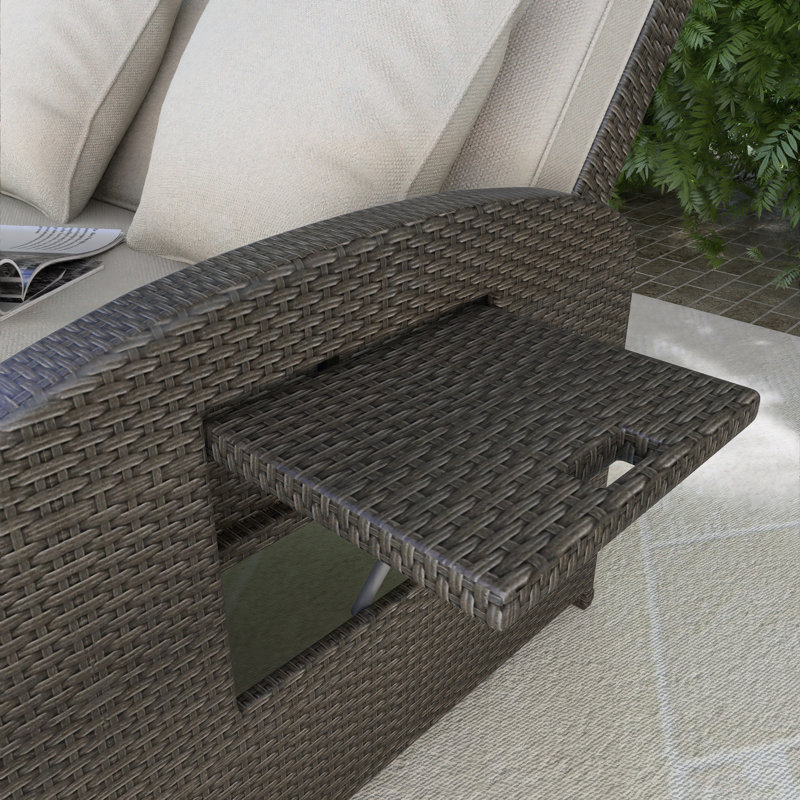 43.7" Wicker Reclining Outdoor Patio Daybed, Gray