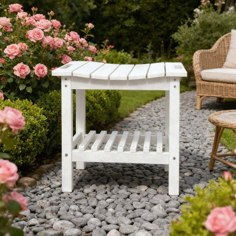 Waterproof HDPE Shower Bench with Storage Shelf, White