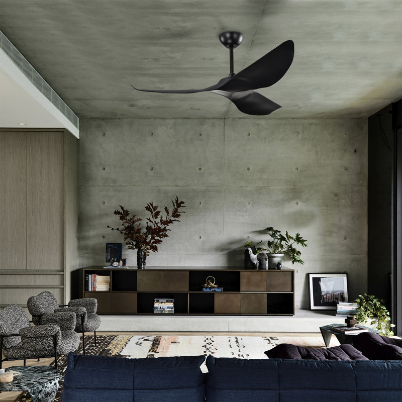 Duncan Modern 3 Bladed Ceiling Fan With Remote, Black, Matte Black
