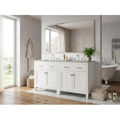 Ensemble de meuble-lavabo à double cuve 60 "avec lavabos en céramique 60"