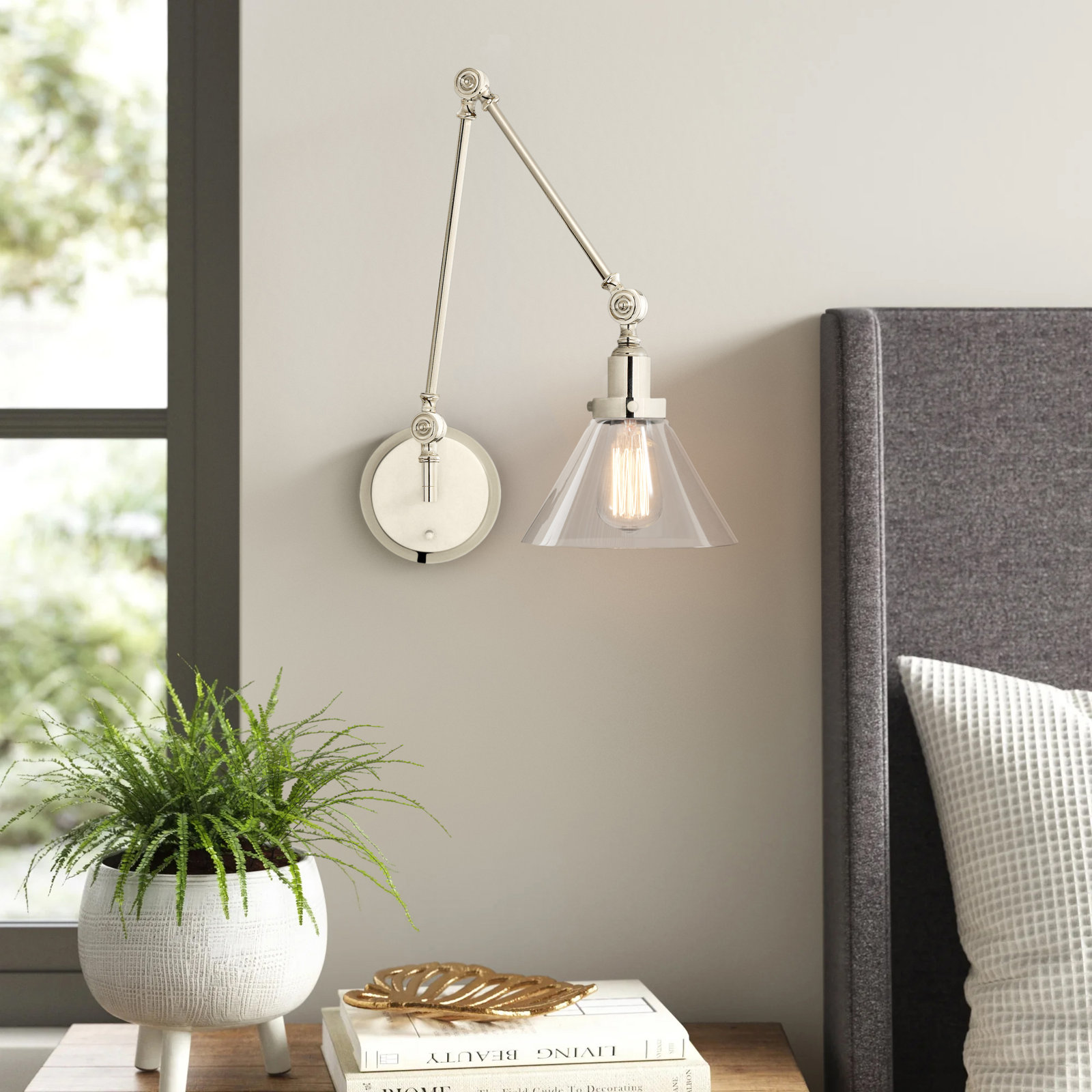 Catalina Single Light Swing Arm Sconce, Polished Nickel