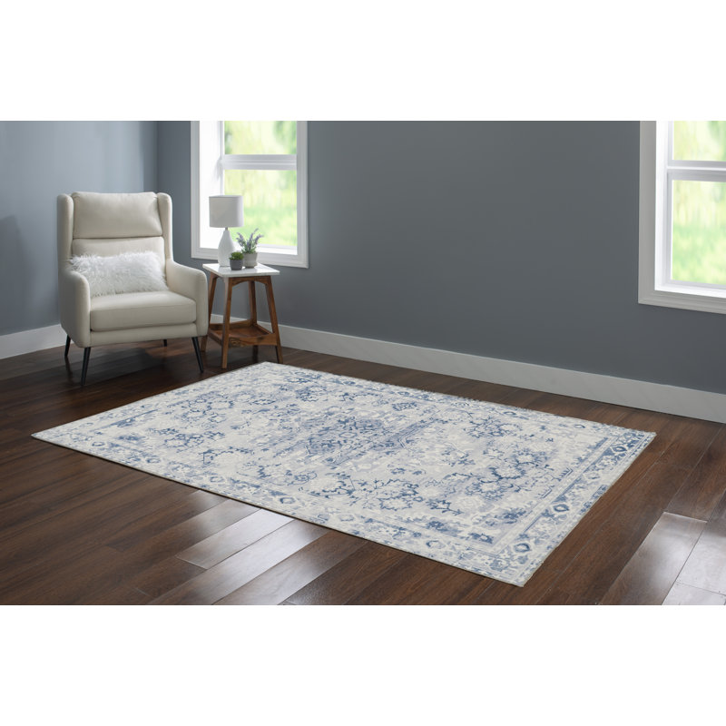 Laurel Machine Washable Gray and Ivory Area Rug, Rectangle 5' x 7'