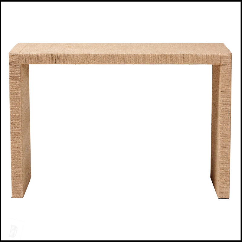 Modern Bohemian Natural Brown Jute And Wood Console Table, Perfect For Rustic And Contemporary Interiors With Ample Storage And Elegant Design.