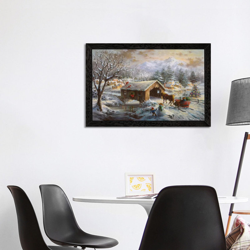 Covered Bridge by Nicky Boehme - Floater Frame Painting on Canvas, Black, 66.04 cm H x 45.72 cm W