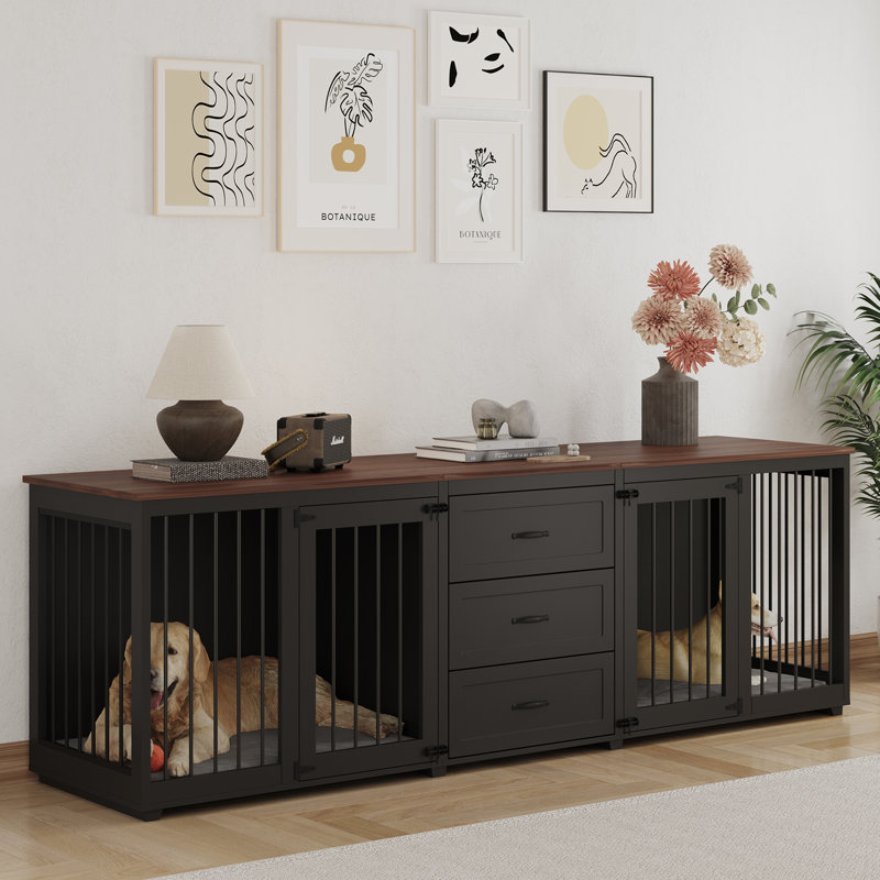 Caisse pour chien en bois avec 3 tiroirs Furniture Style, Noyer / noir