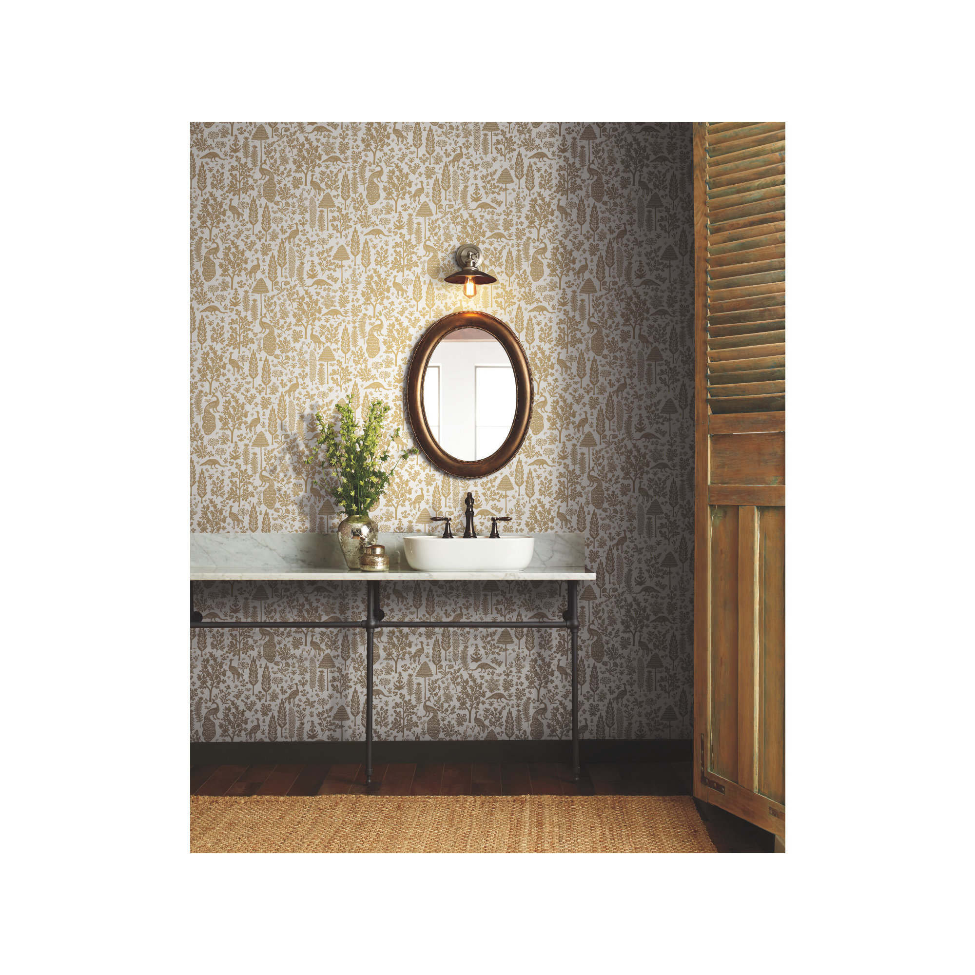 Menagerie Toile 27" L x 27" W Smooth Wallpaper Roll, Beige