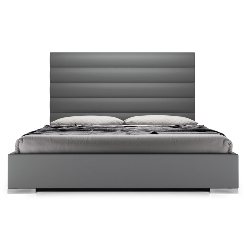 Prince Upholstered Platform Bed, California King, Granite Eco Leather