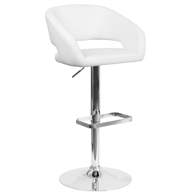 Amberlie Modern Upholstered Adjustable-Height Barstool with Footrest by Flash Furniture, White, 1, Chrome