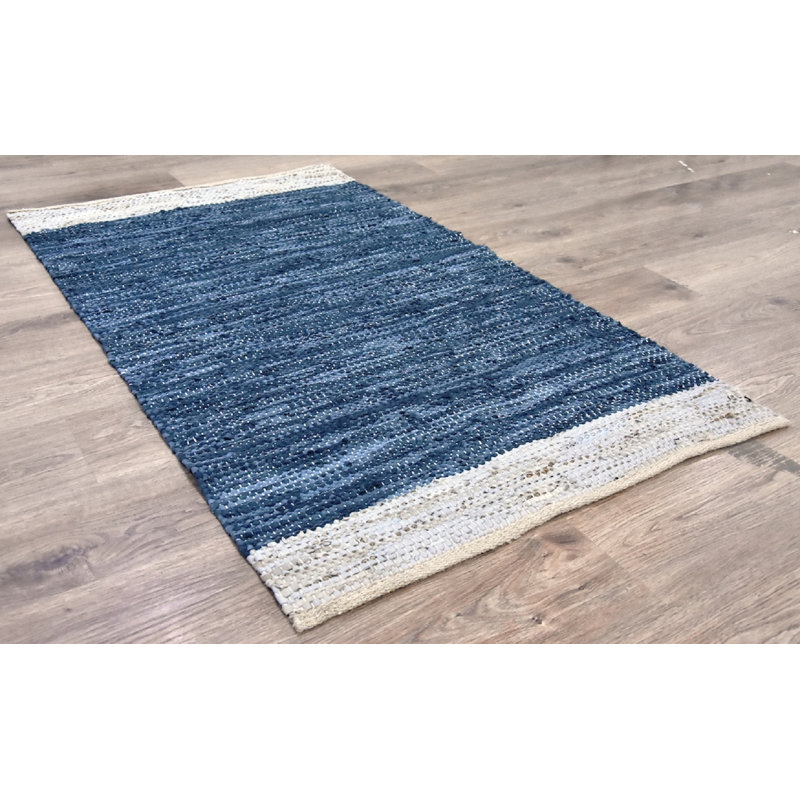 Tapis bleu area-noué la à la main Paton, Rectangle 5 pi x 8 pi