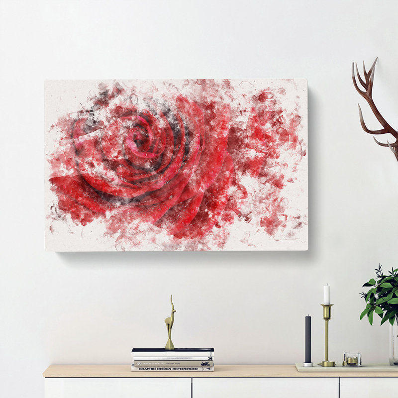 Dewdrops Upon A Red Rose - Wrapped Canvas, 50cm H x 76cm W x 3cm D