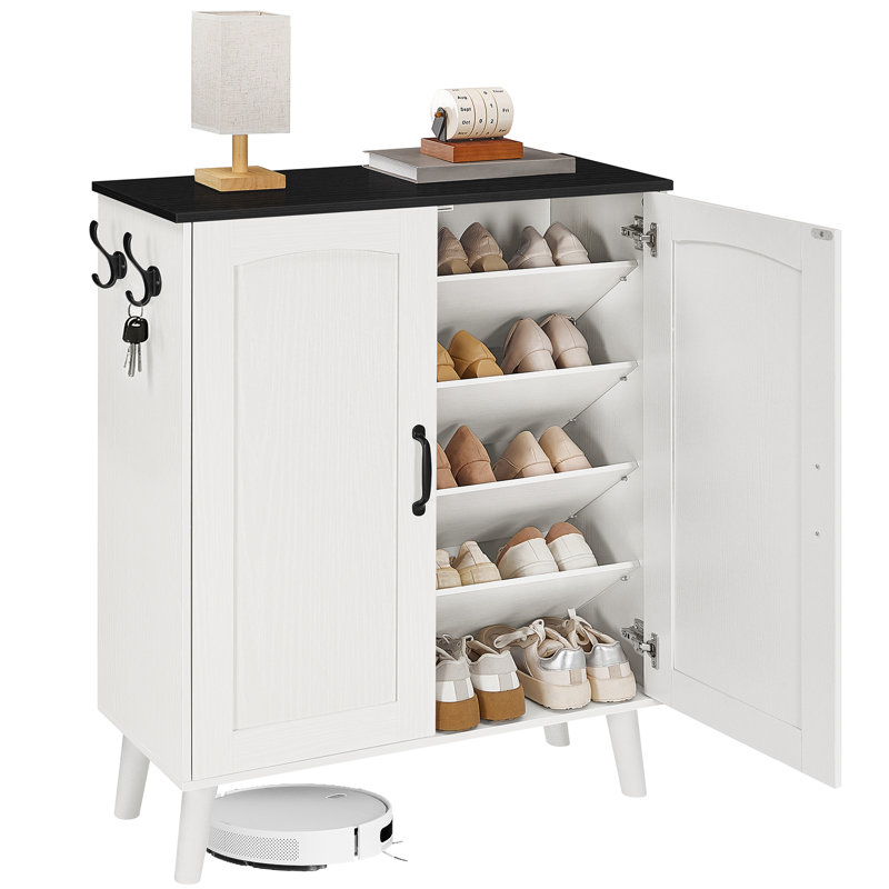 5 tier 15-20 Pairs Shoe Cabinet With Side Hooks Tall Shoe Storage