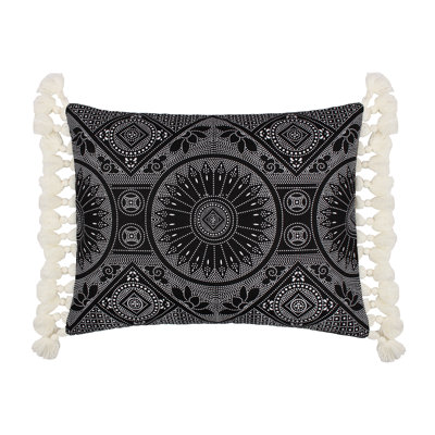 Black Crewel Stitch Tassel Pillow