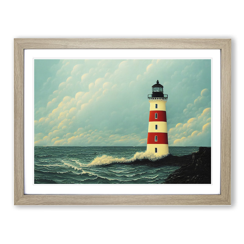 Imaginative Lighthouse - Single Picture Frame Print, 34cm H x 46cm W x 2cm D, Oak