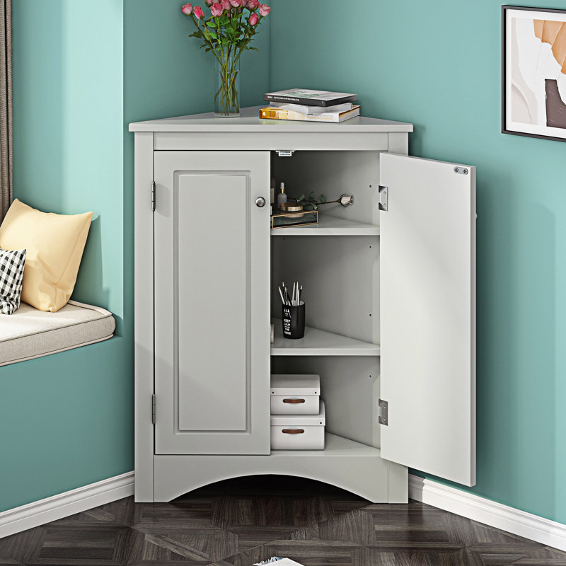 Armoire de rangement pour salle de bain avec tablettes réglables, Gris