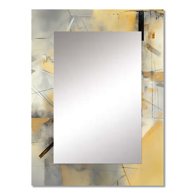 Yellow And Grey Beyond The Canvas II - Abstract Painting Unique Mirror, Modern Large Wall Mirror, Printed Metal Art