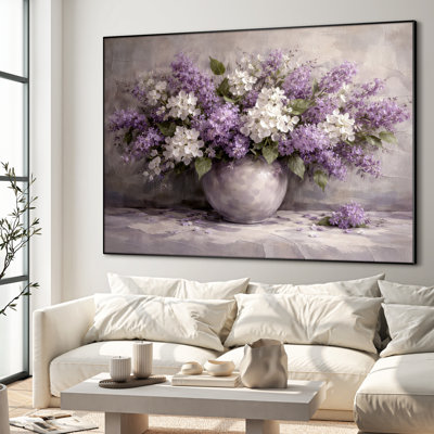 Très grand art mural imprimé sur toile - Bouquet de fleurs sauvages mauve lavande décor de chambre de ferme - "Assemblage requis (cadre non fini)"