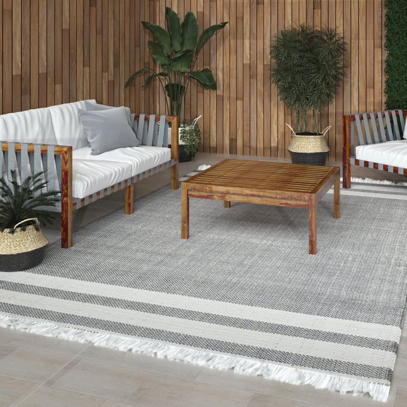 Tapis d'intérieur / extérieur gris clair / blanc Performance Verdusco, Rectangle 9 pi x 12 pi