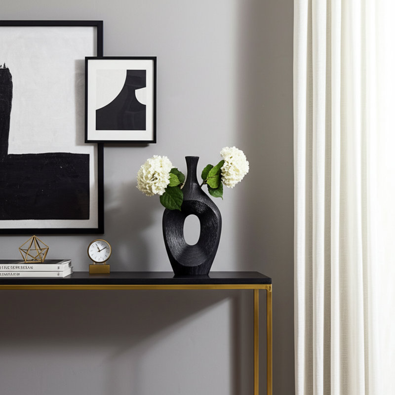 Ethean Decorative Stoneware Ceramic Vase with Sculptural Modern Silhouette and Textured Oval Body for Contemporary Display Appeal