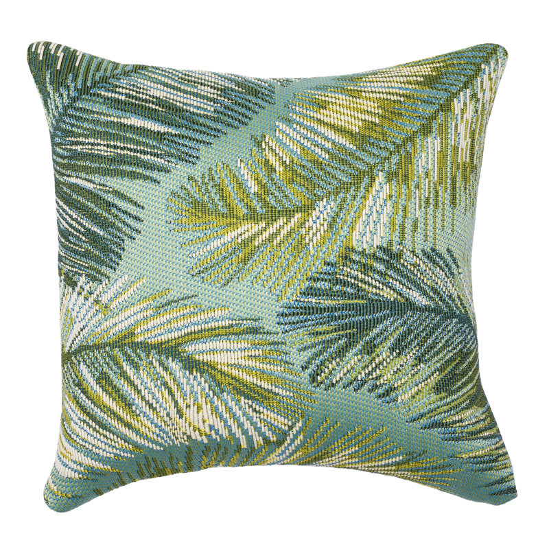 Tropical Serenity Aqua and Green Square Outdoor Pillow 18" x 18"