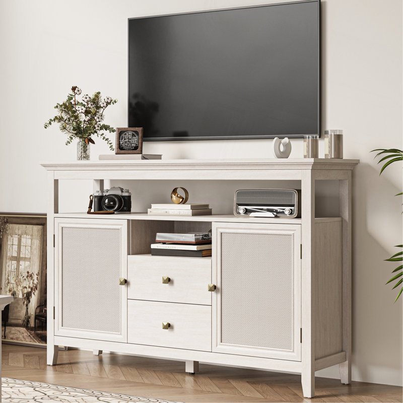 Buffet 52,8 po en rotin, armoire de rangement style ferme Boho avec tablettes réglables, armoire d'appoint pour la cuisine